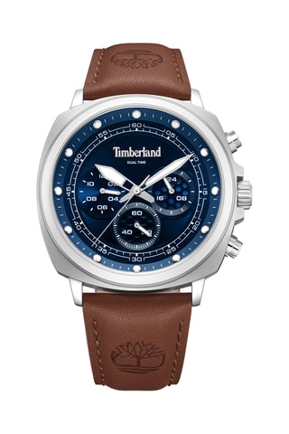 Leren Quartz Horloge - GMT-functie - Bruin en Zilverkleurig