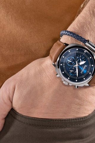 Leren Quartz Horloge - GMT-functie - Bruin en Zilverkleurig