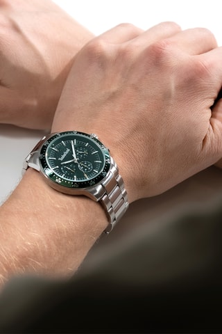 Metalen Quartz Horloge - GMT-functie - Zilverkleurig en Groen