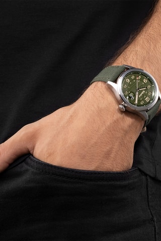 Montre à quartz en toile - Vert et argenté