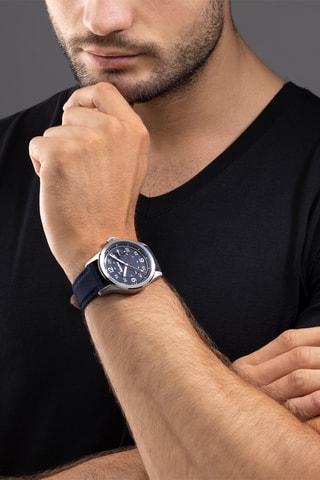 Montre à quartz en toile - Bleu et argenté