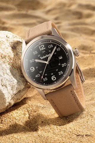 Canvas Quartz Horloge - Beige en Zilverkleurig