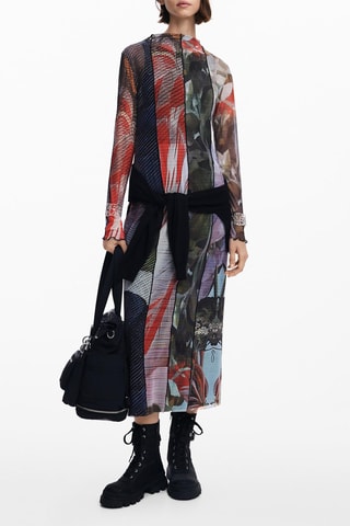 Robe longue - Kaki et rouge