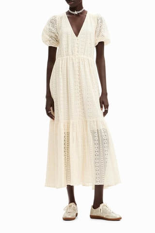 Robe chemise en dentelle - Ecru