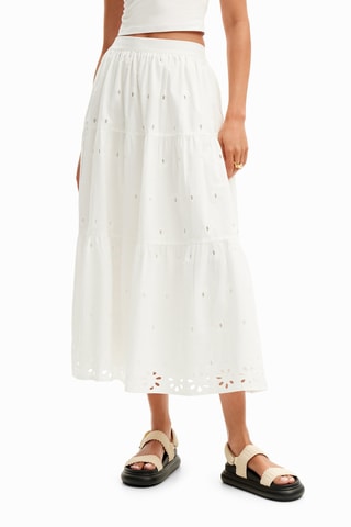 Jupe longue en broderie anglaise - Blanc