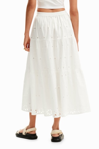 Jupe longue en broderie anglaise - Blanc