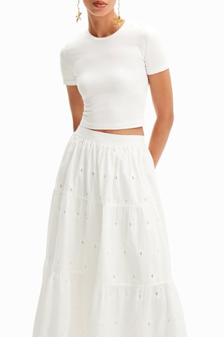 Jupe longue en broderie anglaise - Blanc
