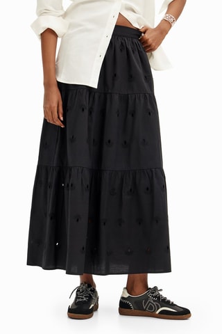 Jupe longue en broderie anglaise - Noir