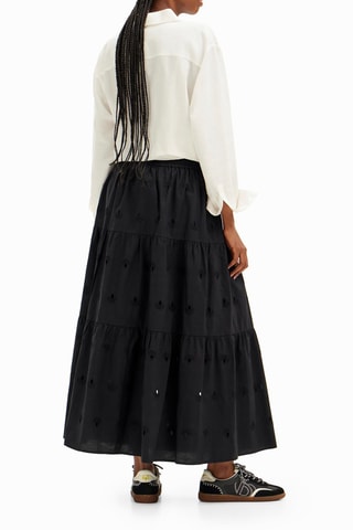 Jupe longue en broderie anglaise - Noir