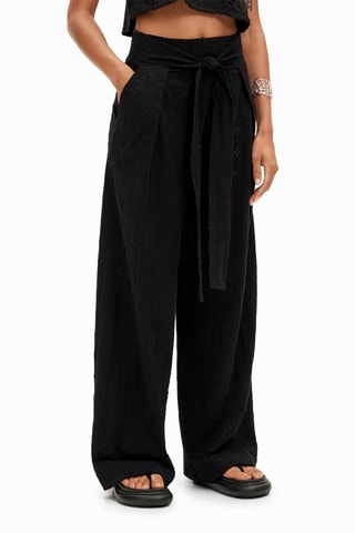 Pantalon taille haute en broderie anglaise - Noir