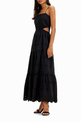 Robe longue en broderie anglaise - Noir