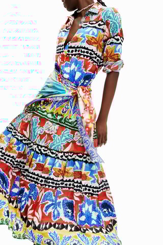 Robe chemise - Bleu et orange