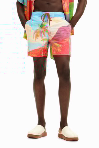 Short de bain - Ciel et orange