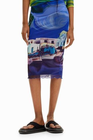 Jupe droite taille haute - Bleu