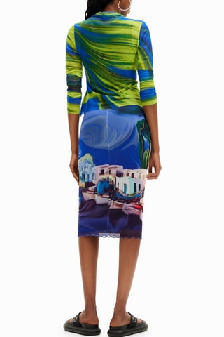 Jupe droite taille haute - Bleu