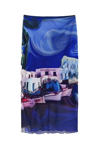 Jupe droite taille haute - Bleu