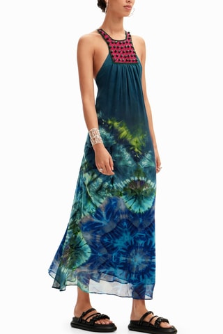 Robe longue tie and dye - Turquoise et bleu marine