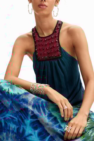 Robe longue tie and dye - Turquoise et bleu marine