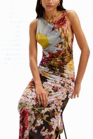 Robe longue - Marron foncé et jaune