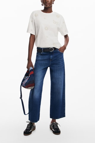 Sac à main en jean - Bleu roi et rouge