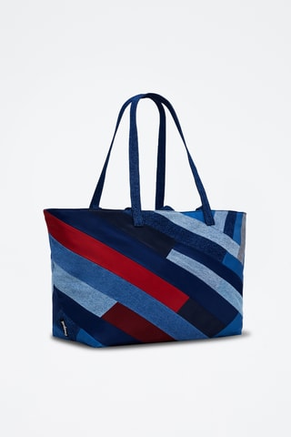 Cabas en jean - Bleu roi et rouge
