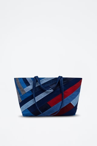 Cabas en jean - Bleu roi et rouge