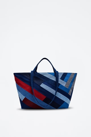 Cabas en jean - Bleu roi et rouge