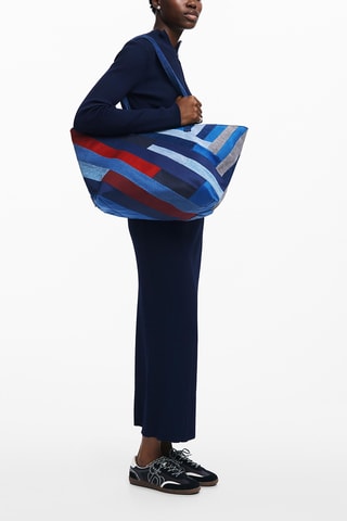 Cabas en jean - Bleu roi et rouge