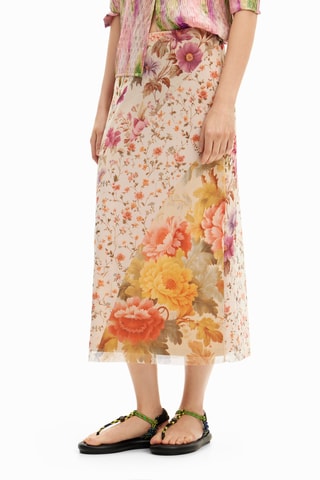 Jupe midi - Orange et beige