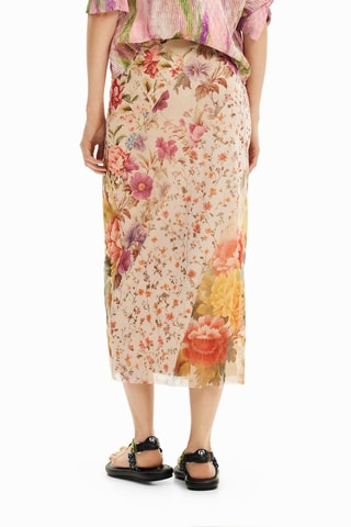 Jupe midi - Orange et beige