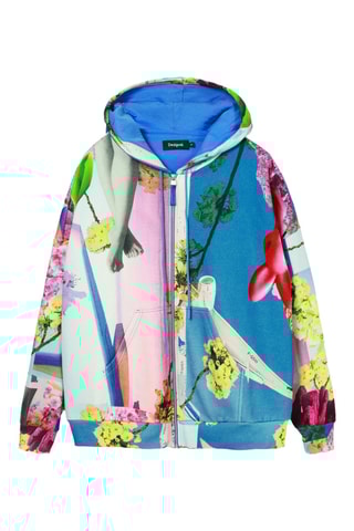 Sweat oversize à capuche - Bleu et rose