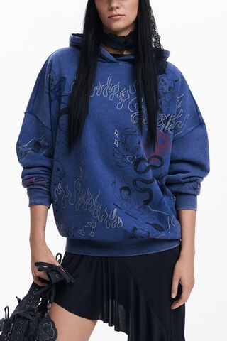 Sweat oversize à capuche - Bleu