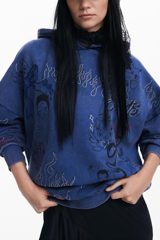 Sweat oversize à capuche - Bleu