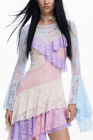 Robe trapèze en dentelle - Rouge brique