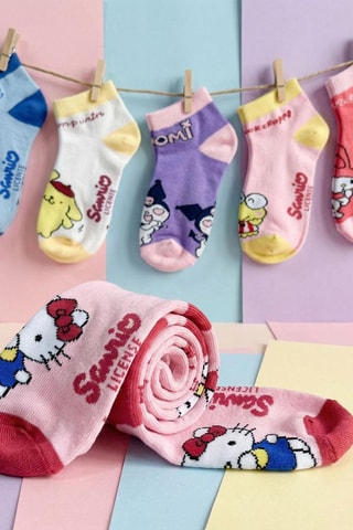 7 Paar Sokken Hello Kitty Sanrio - Roze en wit