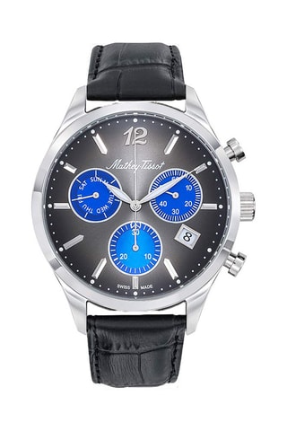 Relógio de quartzo em couro - Cronógrafo - Preto e prateado