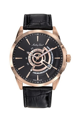 Relógio de quartzo em couro Mondo Cronógrafo - Preto e dourado-rosa