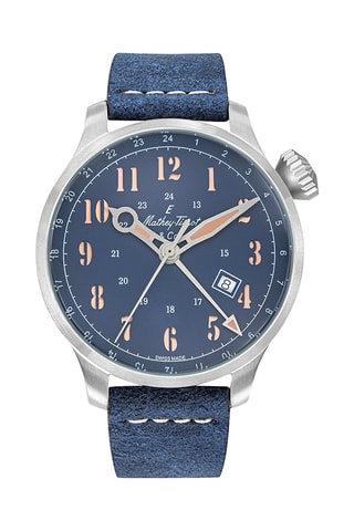 Montre automatique en cuir Gmt - Chronographe - Bleu et argenté