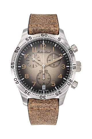 Relógio de quartzo em couro Flyback - Cronógrafo - Castanho e prateado