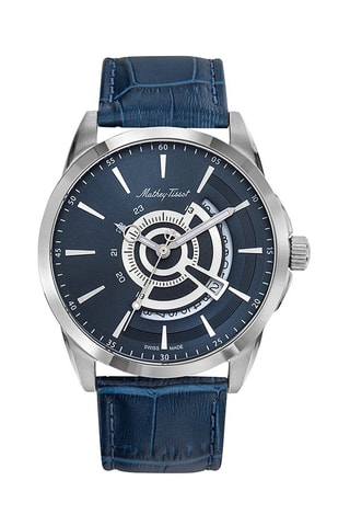 Relógio de quartzo em couro Mondo Azul e prateado