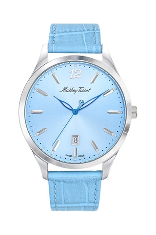 Montre à quartz en cuir - Bleu et argenté