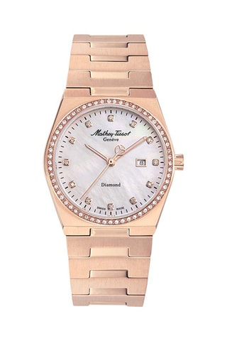 Reloj de cuarzo de acero, nácar y diamantes Zeus Lady Diamond