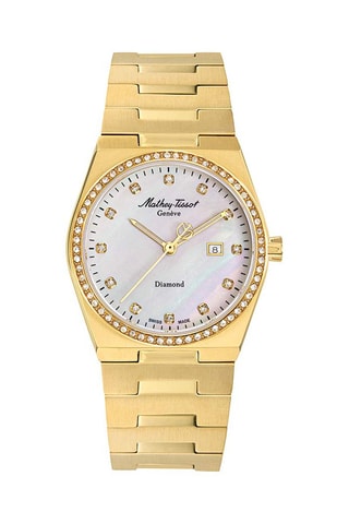 Reloj de cuarzo de acero, nácar y diamantes Zeus Lady Diamond