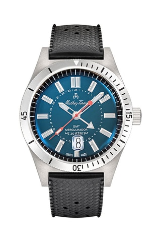 Relógio de quartzo em couro Mergulhador - GMT - Preto e prateado