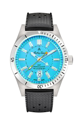 Relógio de quartzo em couro Mergulhador - GMT - Preto e prateado