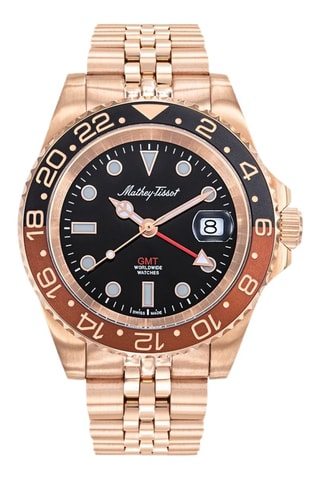 Relógio de quartzo banhado a ouro rosa - GMT - Dourado-rosa e preto