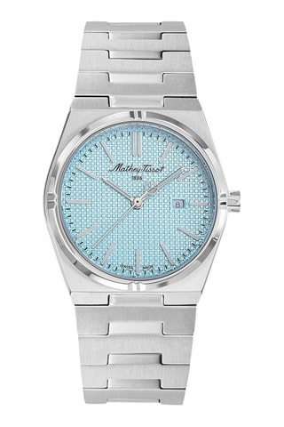 Relógio de quartzo em aço Zoltan - Prateado e azul-claro