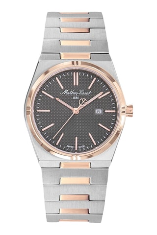 Reloj de cuarzo de acero Zoltan - Plateado y rosa dorado