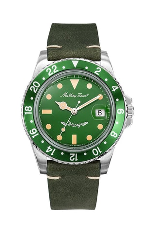 Relógio automático em couro Mathy Vintage - Verde e prateado
