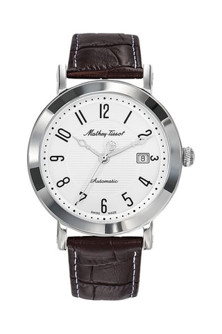 Montre automatique en cuir City Big - Marron foncé et argenté